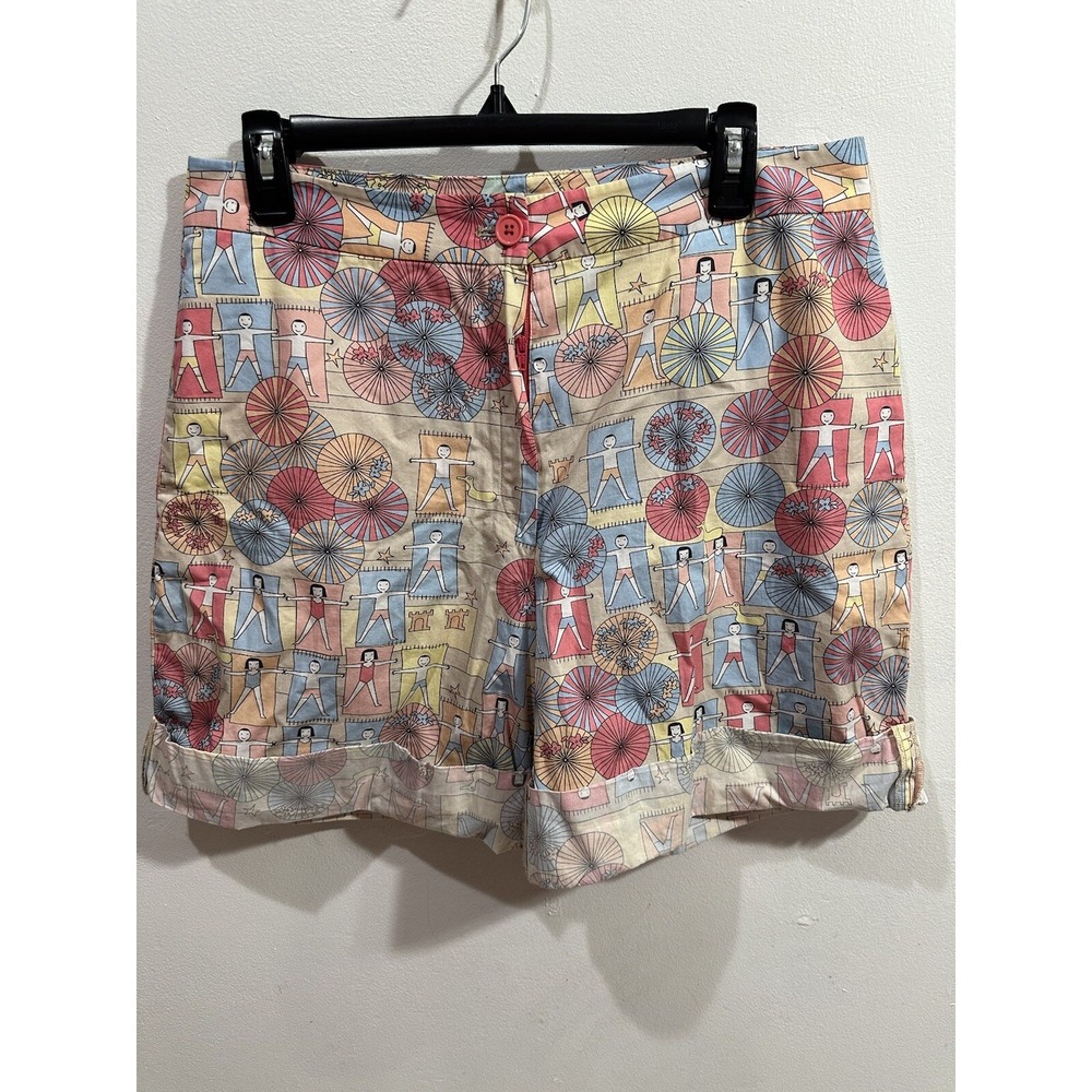 Adolfo Dominguez  Women's Tan‎  Asian Kids  and Umbrella Print Short SZ 40 NWT